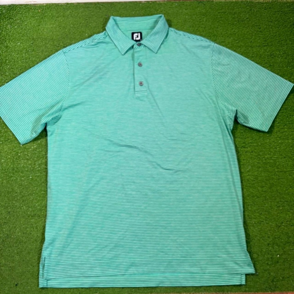 Footjoy Men's LG Green Stripe‎ Golf Active Polo Short Sleeve